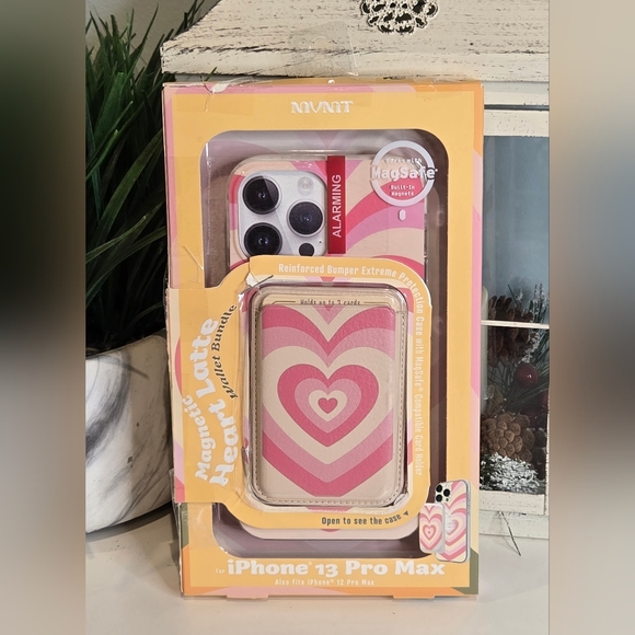 MVNIT Accessories - Pink and Cream Heart Phone Case with Magnetic Card Case